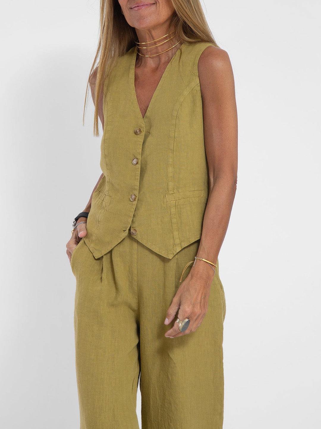 Aaliyah | Buttoned Vest & Wide-Leg Trousers Set