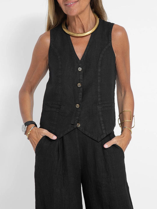 Aaliyah | Buttoned Vest & Wide-Leg Trousers Set