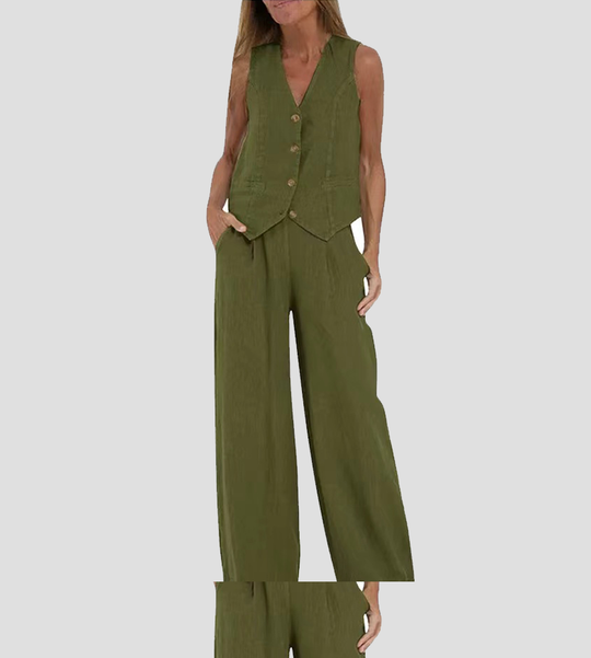 Aaliyah | Buttoned Vest & Wide-Leg Trousers Set