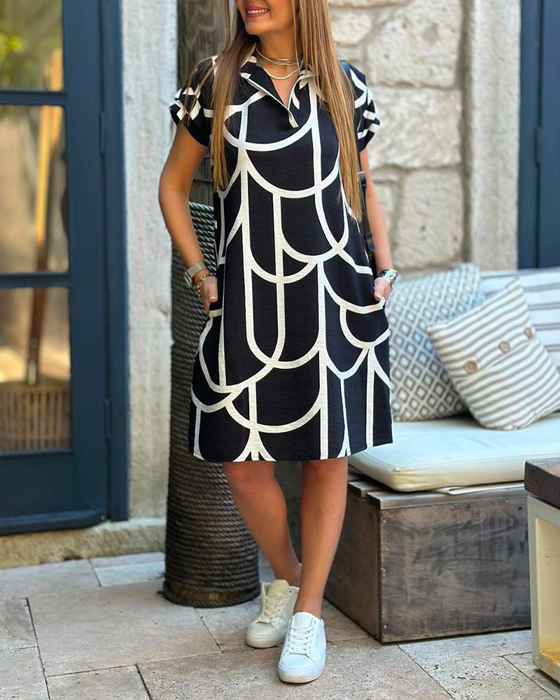 Charity | Geometric Print Polo Dress
