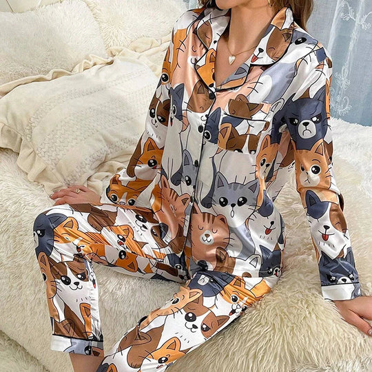 Stephanie | Cute Cat Print Pajama Set