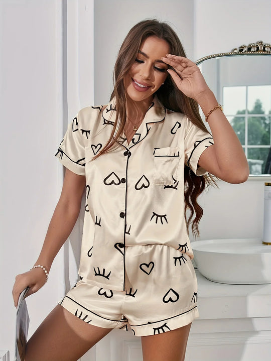 Zendaya | Heart & Eyelash Print Pyjama Set