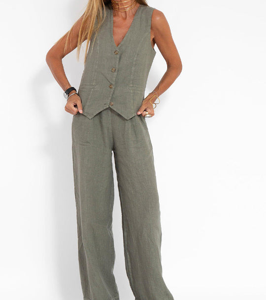 Aaliyah | Buttoned Vest & Wide-Leg Trousers Set