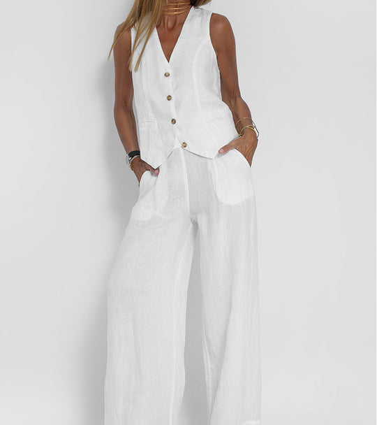 Aaliyah | Buttoned Vest & Wide-Leg Trousers Set