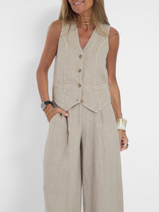 Aaliyah | Buttoned Vest & Wide-Leg Trousers Set