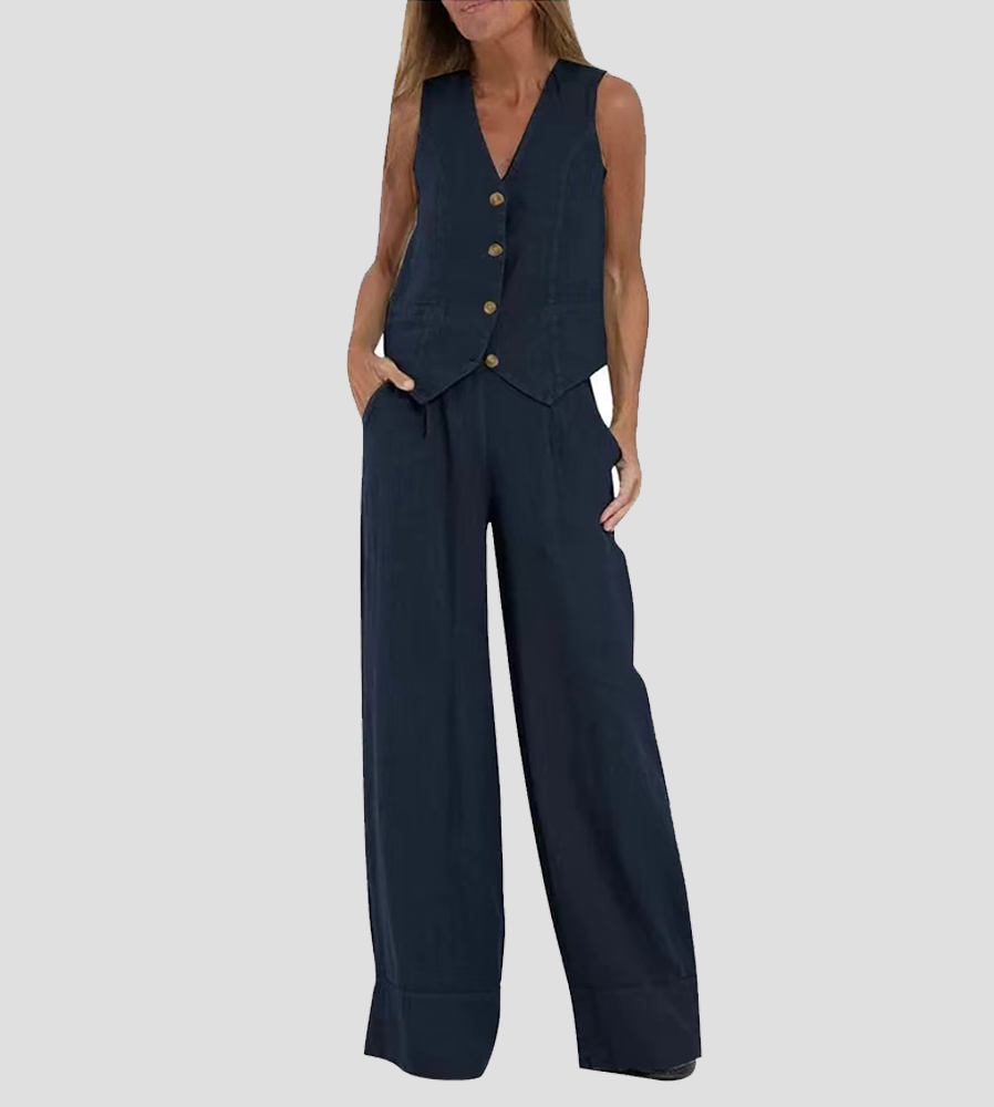Aaliyah | Buttoned Vest & Wide-Leg Trousers Set