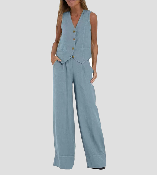 Aaliyah | Buttoned Vest & Wide-Leg Trousers Set
