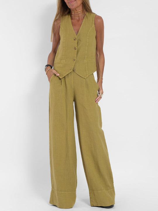 Aaliyah | Buttoned Vest & Wide-Leg Trousers Set