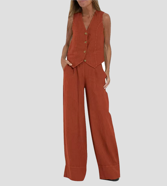 Aaliyah | Buttoned Vest & Wide-Leg Trousers Set